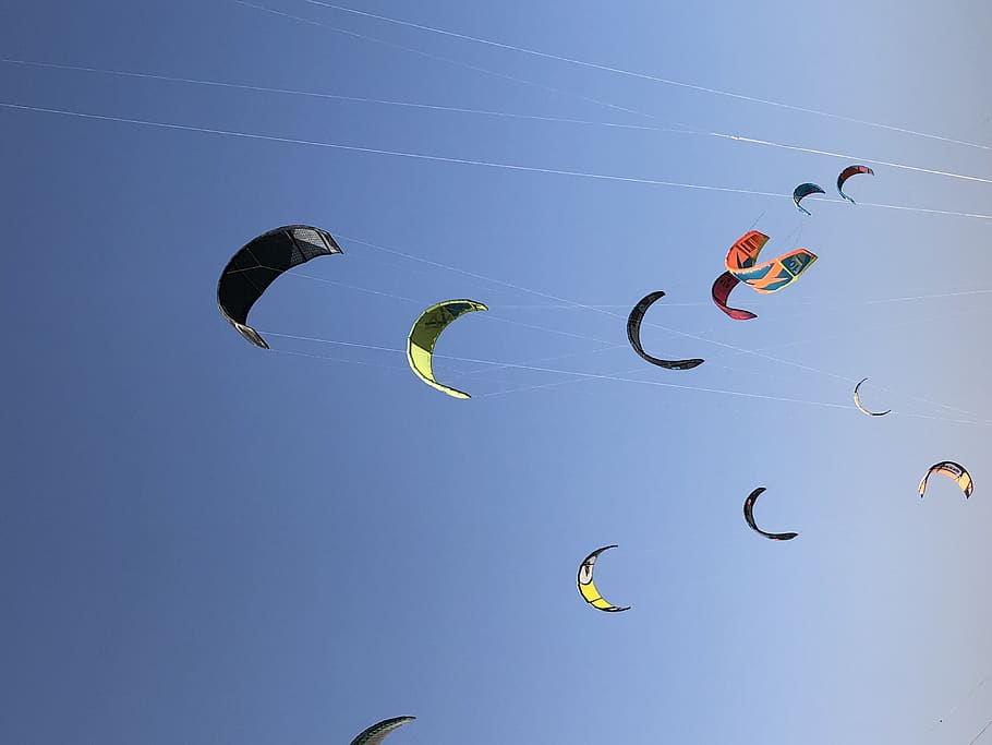 spain, málaga, unnamed road, beach, wind, sky, kite, kitesurfing, HD wallpaper