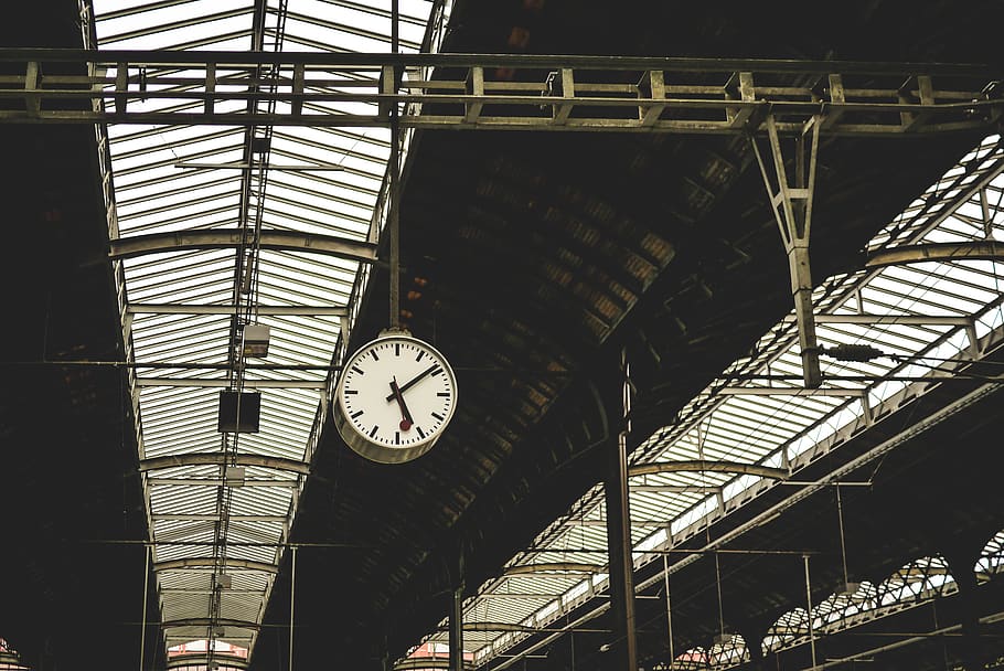 Low Angle View of Clock at Railroad Station, city, construction HD wallpaper