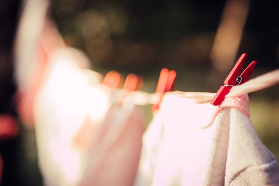 selective focus of red clip on clothesline, person, human, people, HD wallpaper