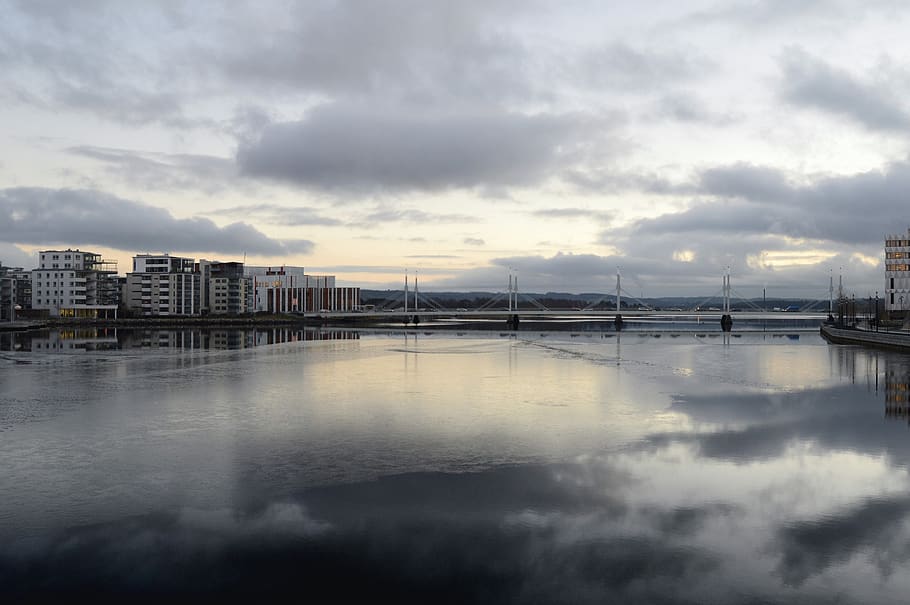 sweden, jönköping, city, town, downtown, lake, water, river HD wallpaper