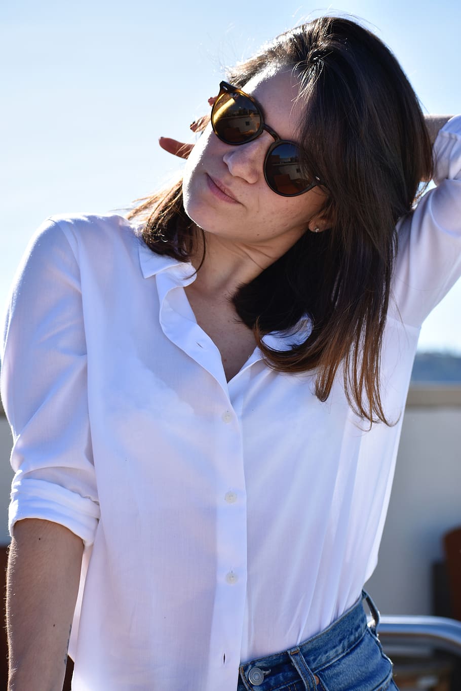 brunette, portrait, sunglasses, fashion, one person, lifestyles HD wallpaper