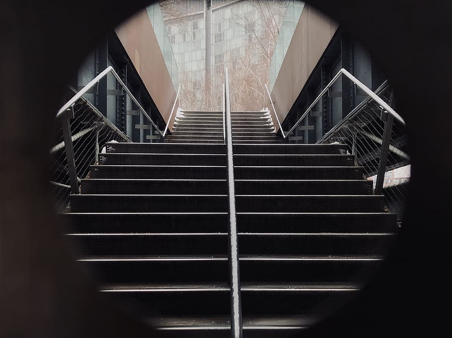 empty staircase, handrail, banister, gansevoort street, united states of america HD wallpaper