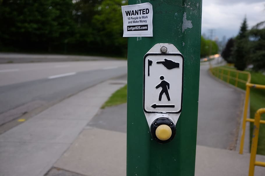 push to walk, button, signage, push button, burnaby, human representation HD wallpaper