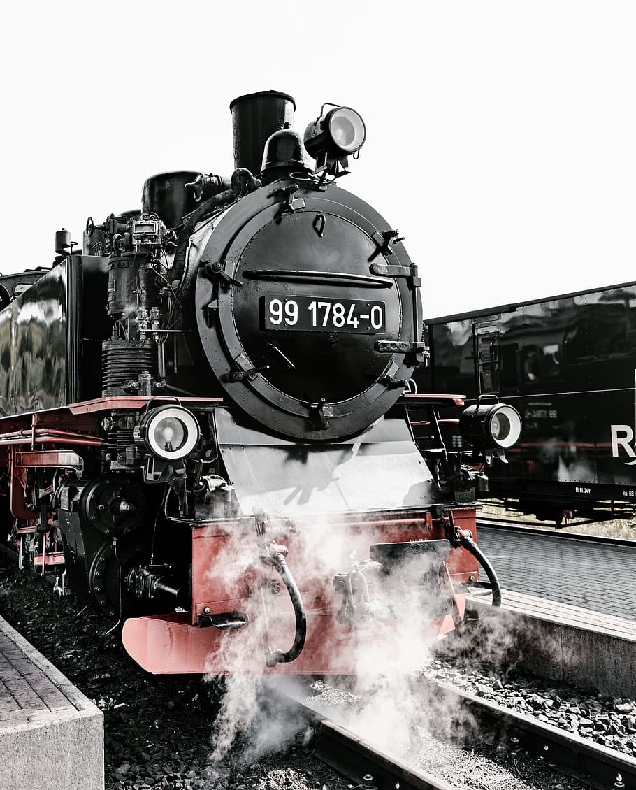 Black and Pink Train, daytime, engine, iron, locomotive, outdoors HD wallpaper