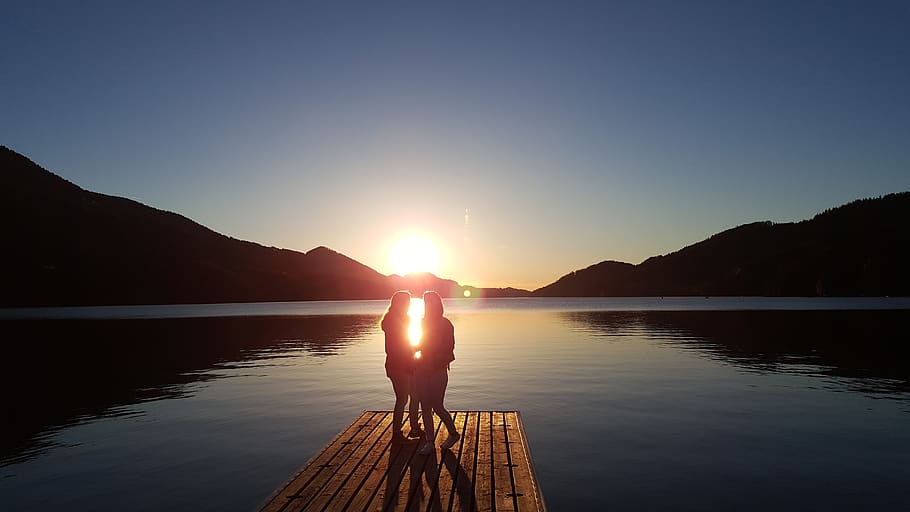 sunset, lake, landscape, nature, water, rest, evening, color HD wallpaper