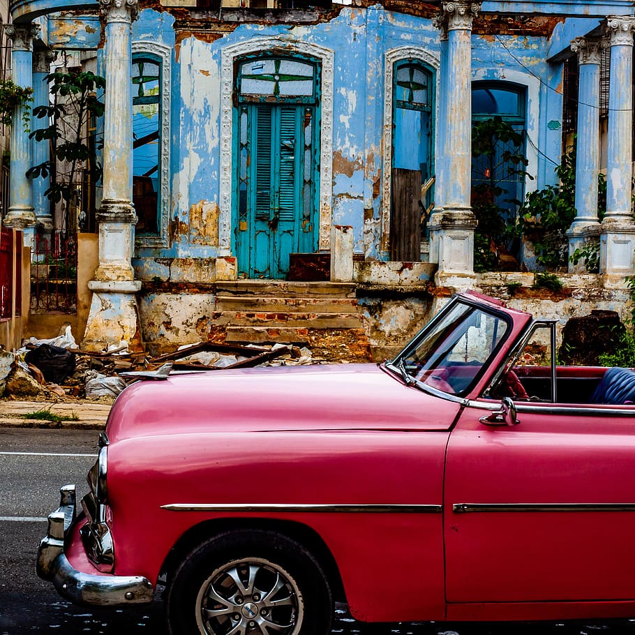 Red Vehicle, abandoned, abandoned building, automobile, automotive HD wallpaper