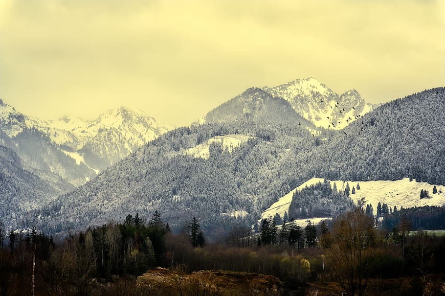 mountains, snow, landscape, winter, alpine, nature, wilderness HD wallpaper
