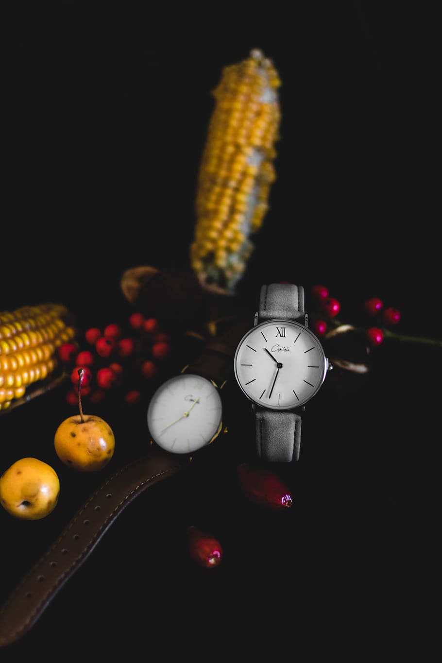 round Cartier analog watch displaying 10:33, corn, food, flora, HD wallpaper