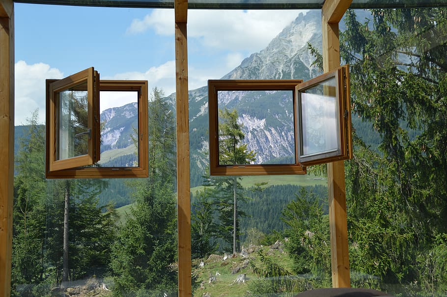 window, wood, sky, empty, picture frame, summer, woods, house HD wallpaper
