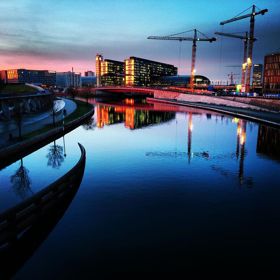 germany, berlin, water, reflection, architecture, building exterior HD wallpaper
