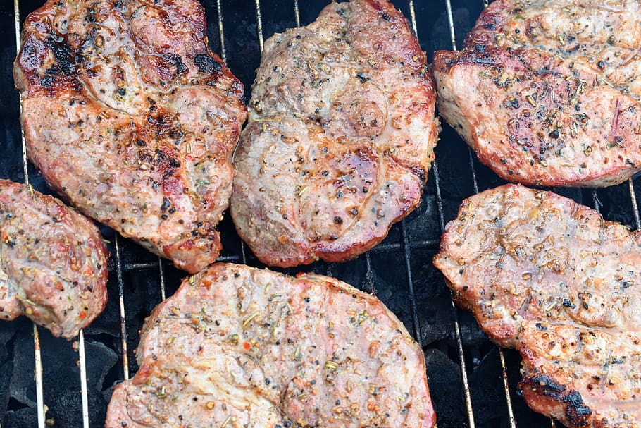 grill meat on griller, food, barbecue, food and drink, freshness HD wallpaper
