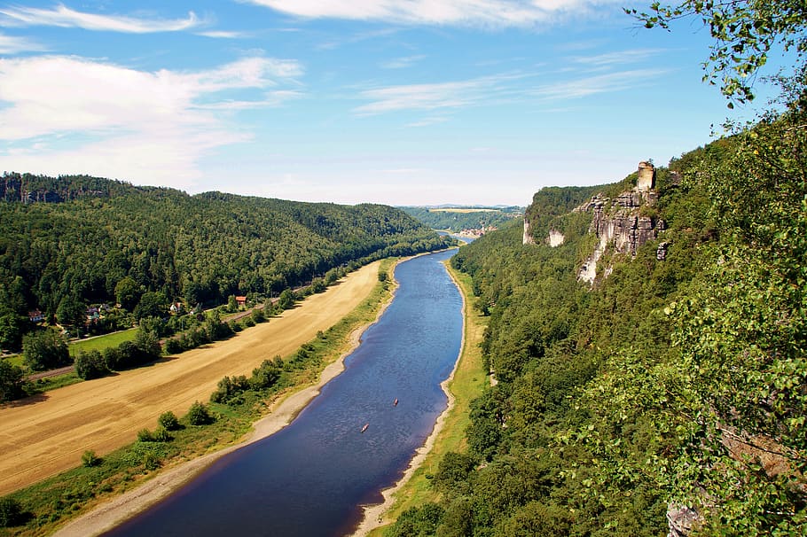 sandstone, rocks, services, germany, elbe, wooded, bank, river HD wallpaper