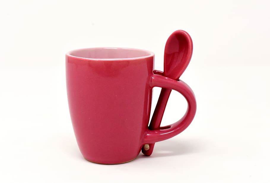 cup, coffee, spoon, porcelain, coffee cup, henkel, red, refreshment HD wallpaper