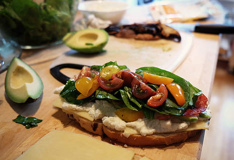 sandwich, bread, meal, lunch, snack, cheese, meat, dinner, tomato HD wallpaper