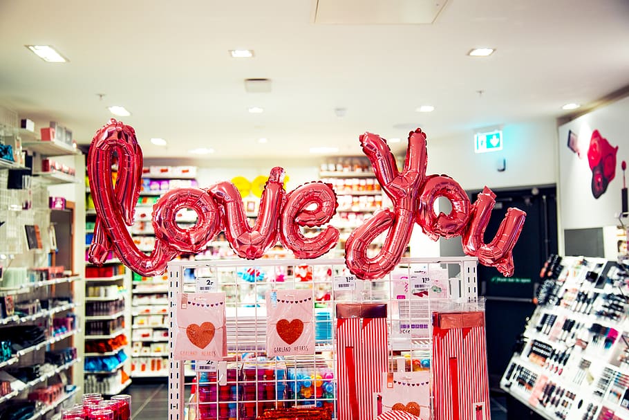red Love You balloon, candy, food, sign, 14 february, valentine's day, HD wallpaper