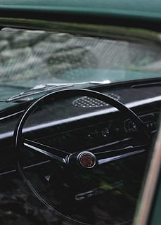 black steering wheel, gauge, mirror, vehicle, automobile, transportation HD wallpaper