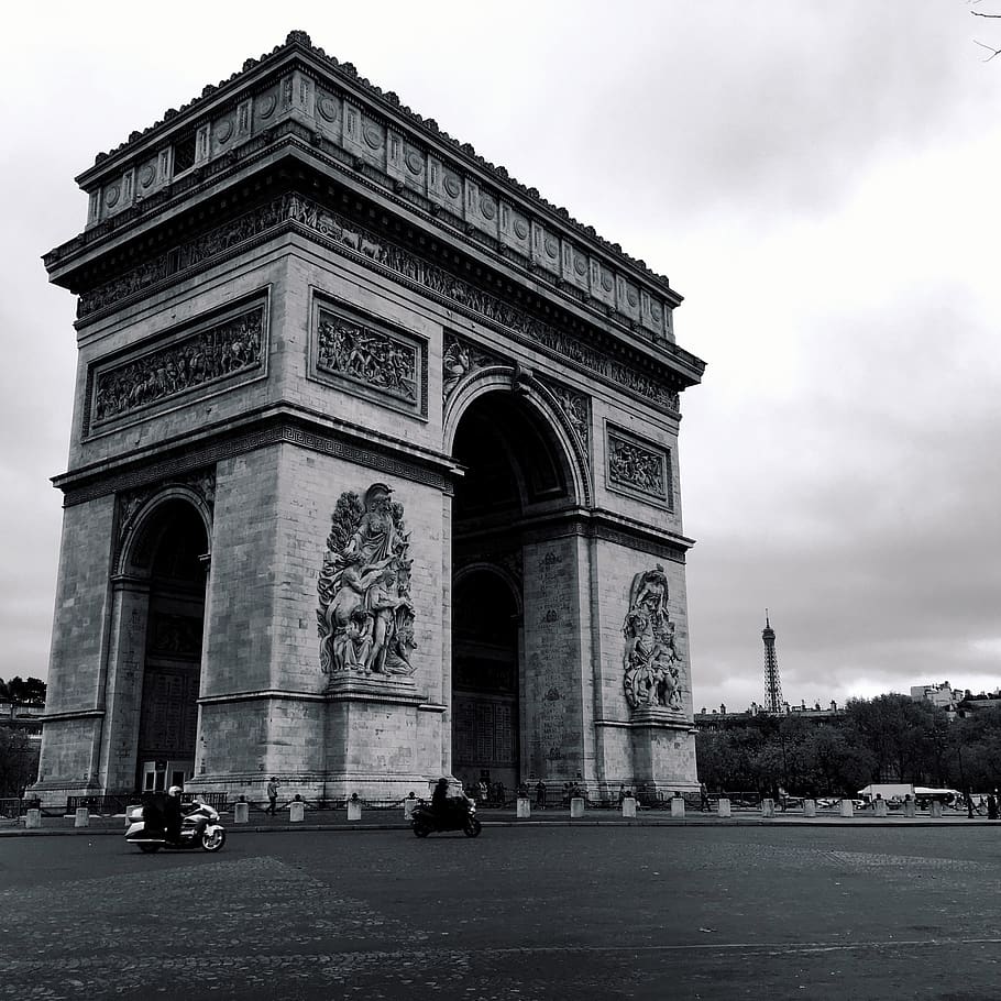 paris, arc de triomphe, france, city, scooter, architecture, HD wallpaper