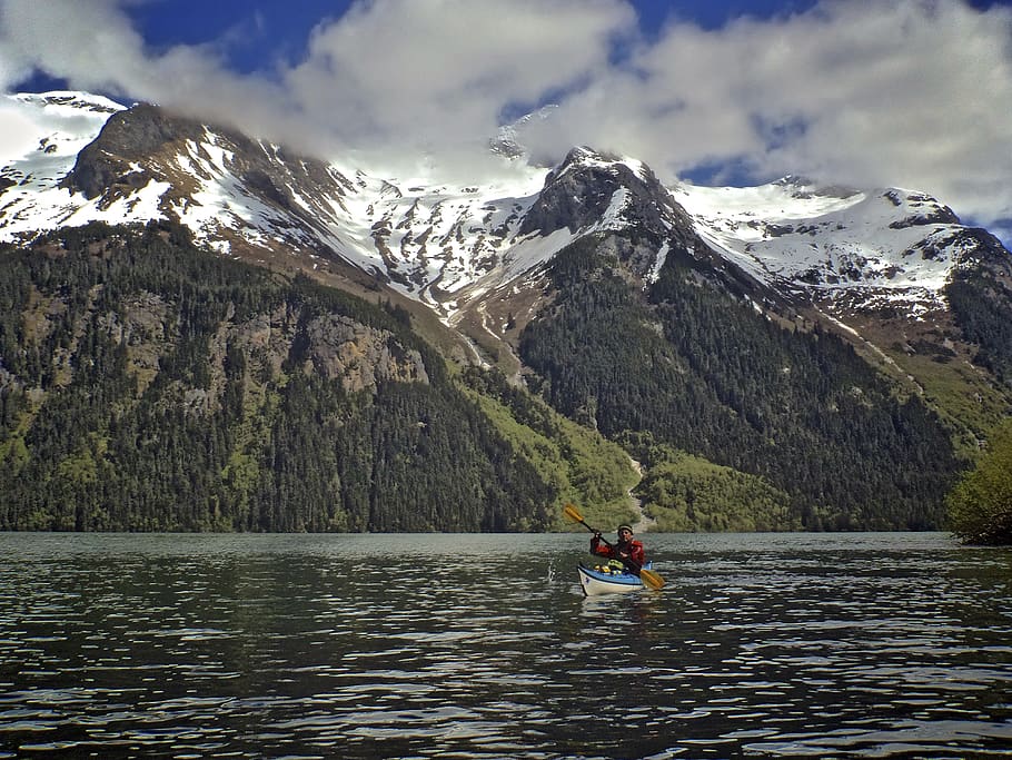 chilkoot lake, haines, alaska, glaciers, snow, water, mountain, HD wallpaper