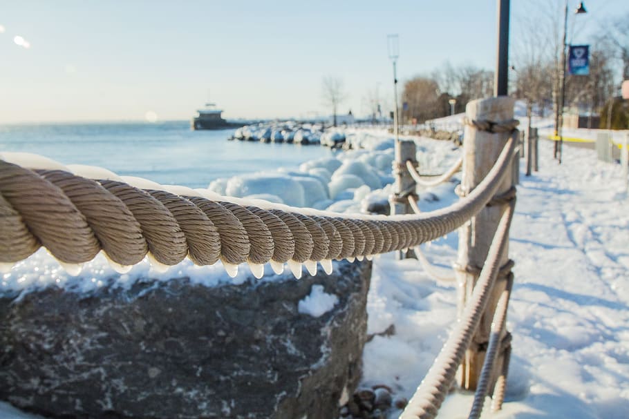 Rope Hand Rail, canada, cold, fence, ice, ocean, sea, snow, Toronto HD wallpaper