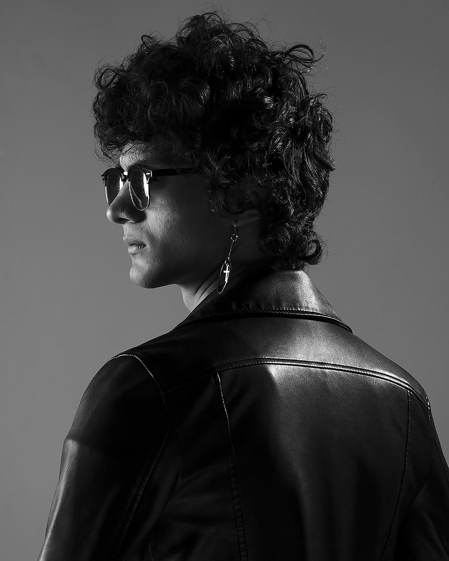 man in black leather jacket, one person, studio shot, young adult HD wallpaper
