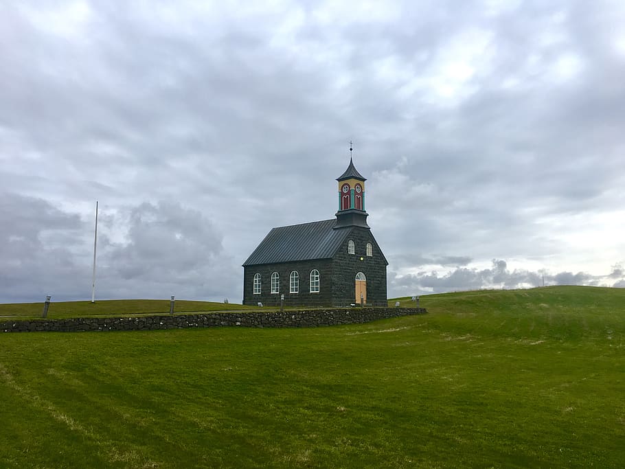 iceland, grindavik, church, yard, field, stone, cloud - sky, HD wallpaper