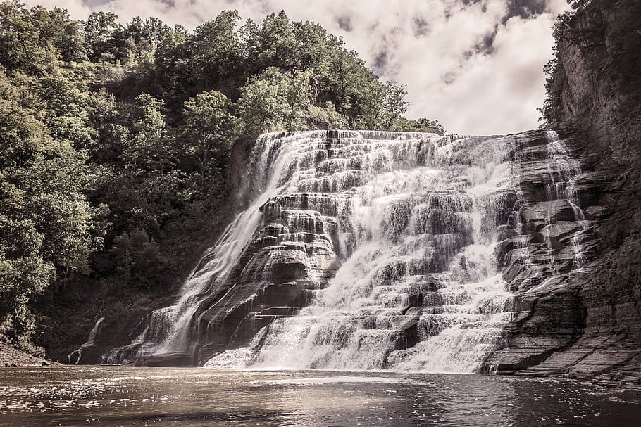 Time-lapse Photography of Waterfalls, cliff, nature, rocks, stream HD wallpaper