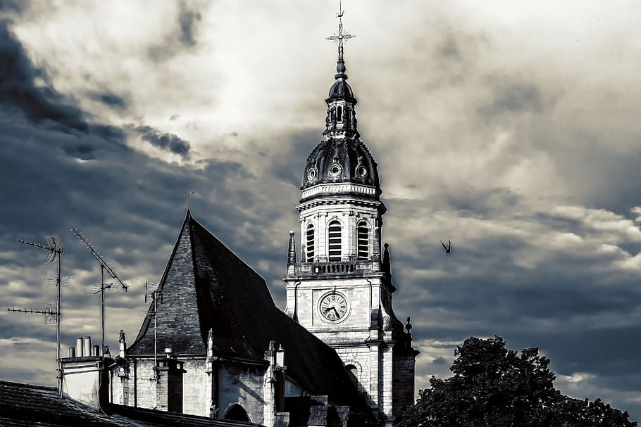 church, tower, sky, clouds, gloomy, architecture, building HD wallpaper