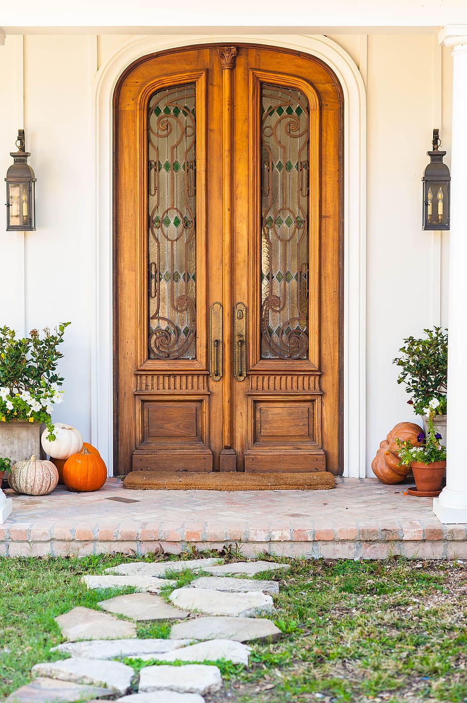 Hd Wallpaper Closed Brown Wooden Door Entrance Arch Pumpkin