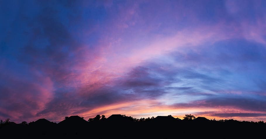 sky, sunset, clouds, colors, neighborhood, houses, cloud - sky HD wallpaper