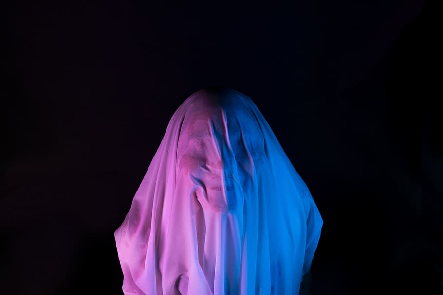 pink and blue textile, black background, one person, covering HD wallpaper