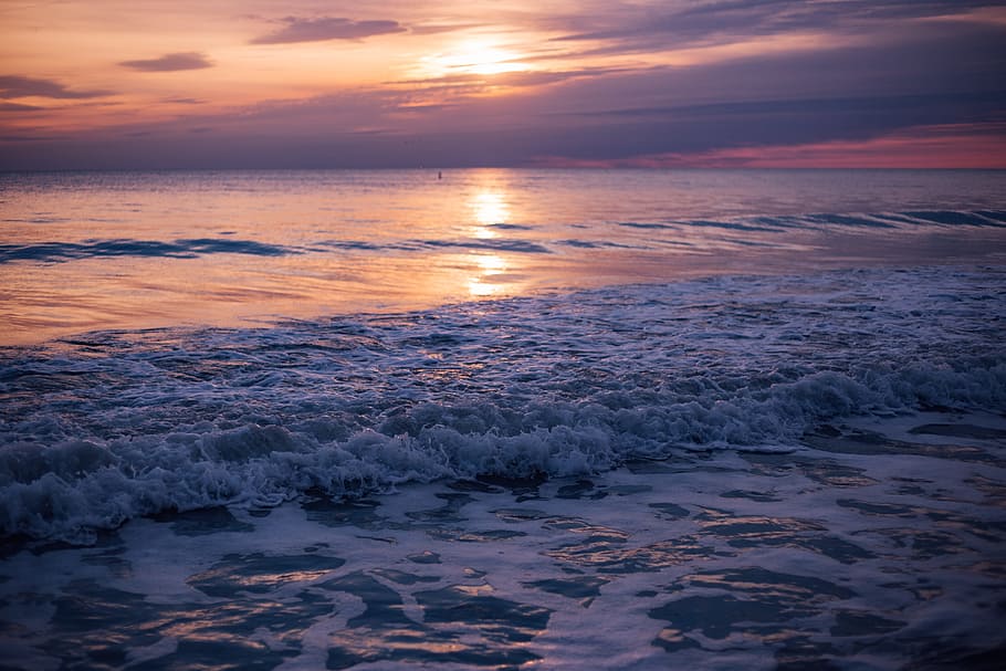 Sea Waves during Sun Set, clouds, ocean, sky, sunset, water, beauty in nature HD wallpaper