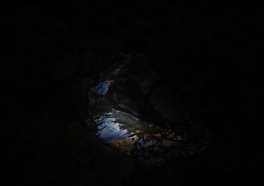 quelle, blau, wasser, höhle, steine, fels, nacht, rock, rock - object, HD wallpaper