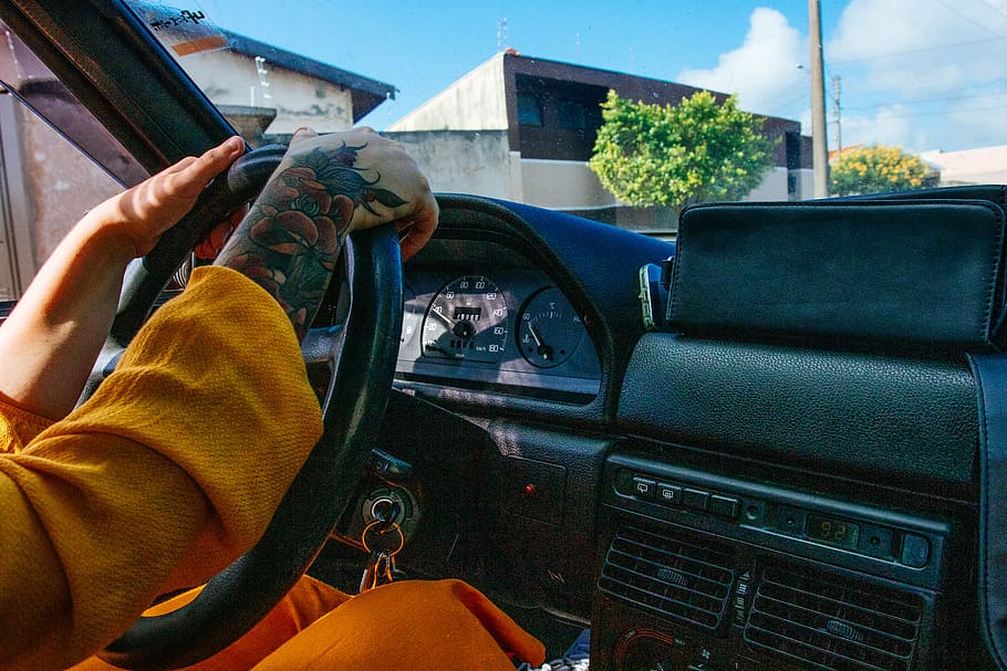 Person Driving Car, dashboard, driver, man, steering wheel, transportation system HD wallpaper