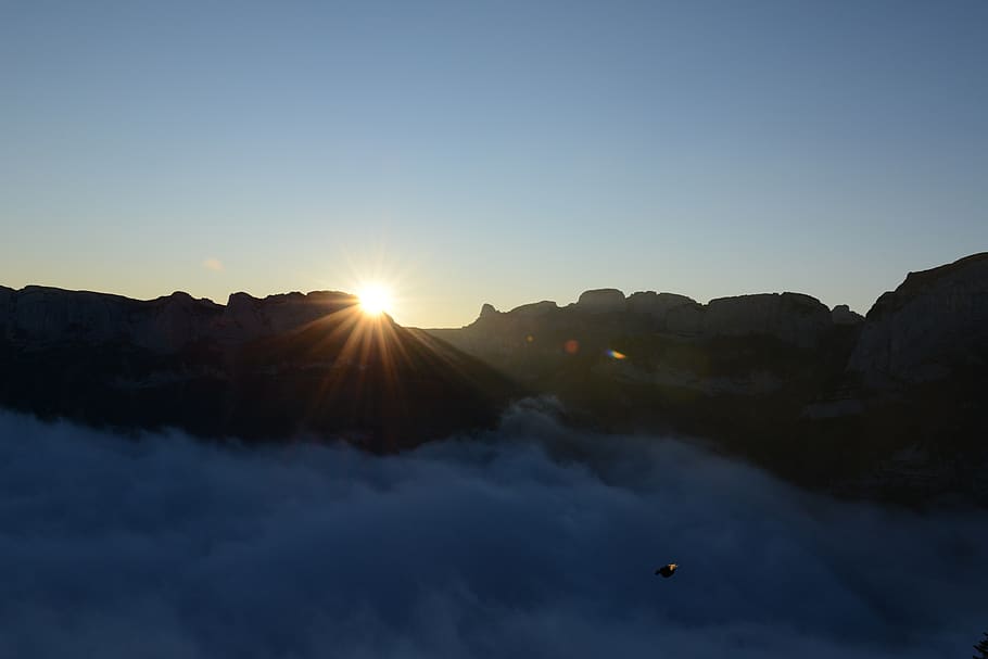fog, sun, mountains, alpine, sky, beauty in nature, scenics - nature HD wallpaper
