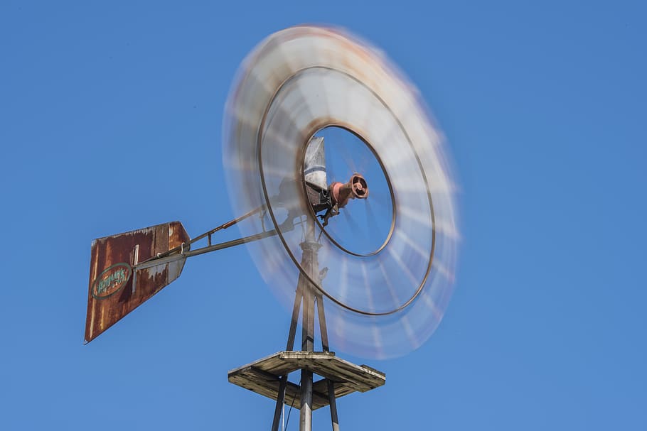 brown wind mill under blue sky, low angle view, nature, clear sky HD wallpaper