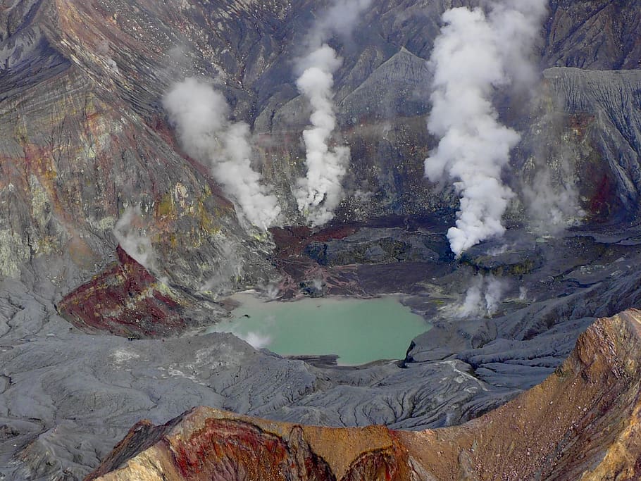 gray mountain, smoke - physical structure, non-urban scene, geology HD wallpaper