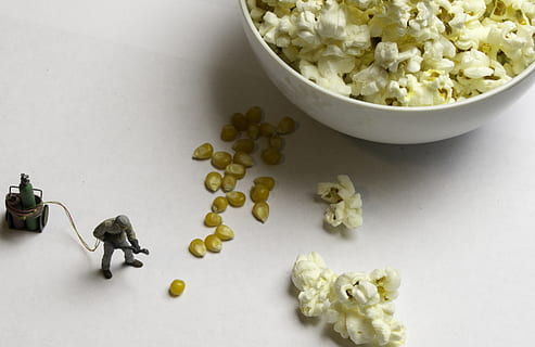 Popcorn on White Bowl, cereal, close-up, cooking, corn kernels HD wallpaper