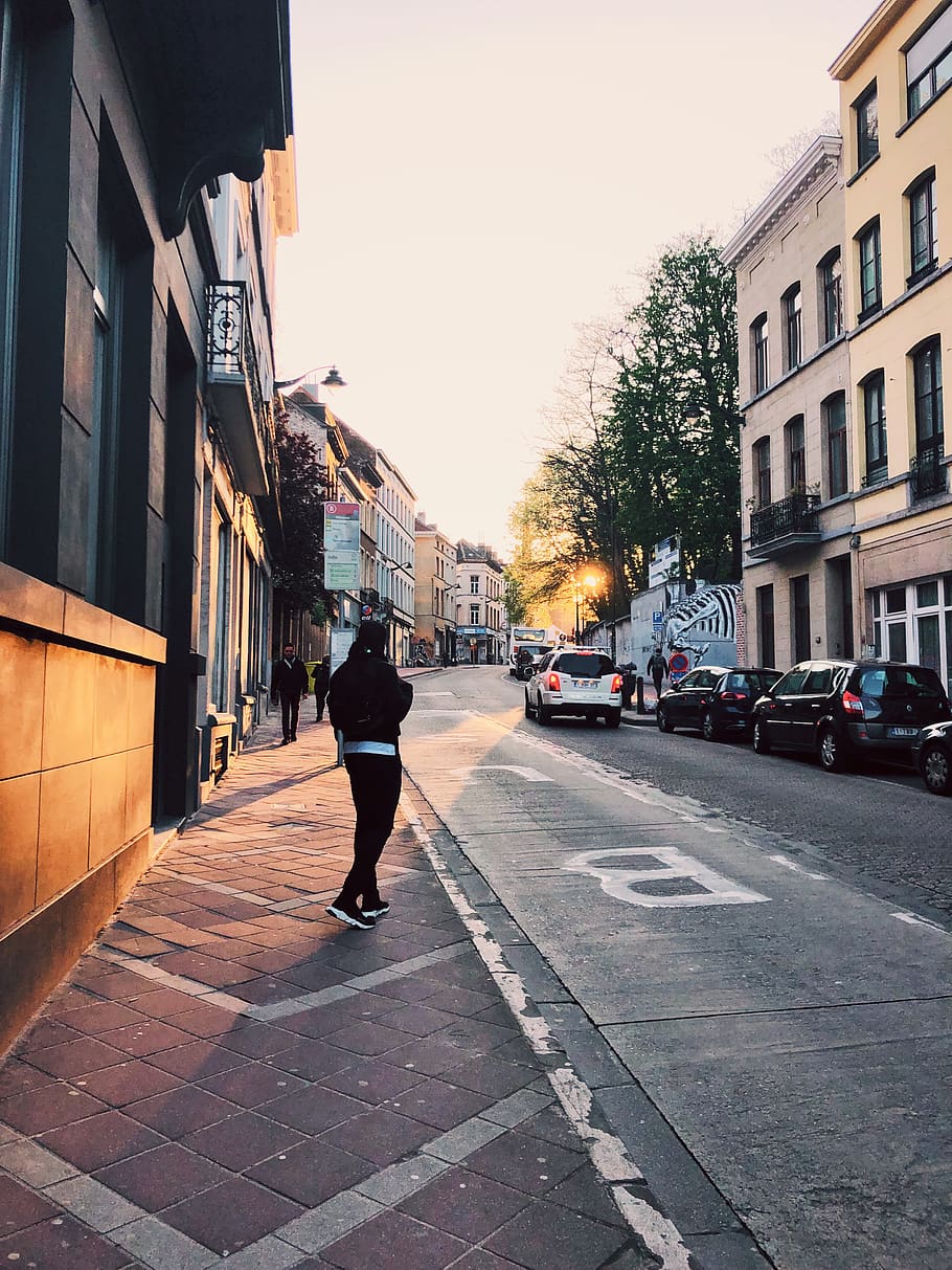 person, human, pedestrian, path, car, vehicle, transportation HD wallpaper