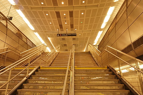 empty stairs inside station, handrail, banister, staircase, lighting HD wallpaper