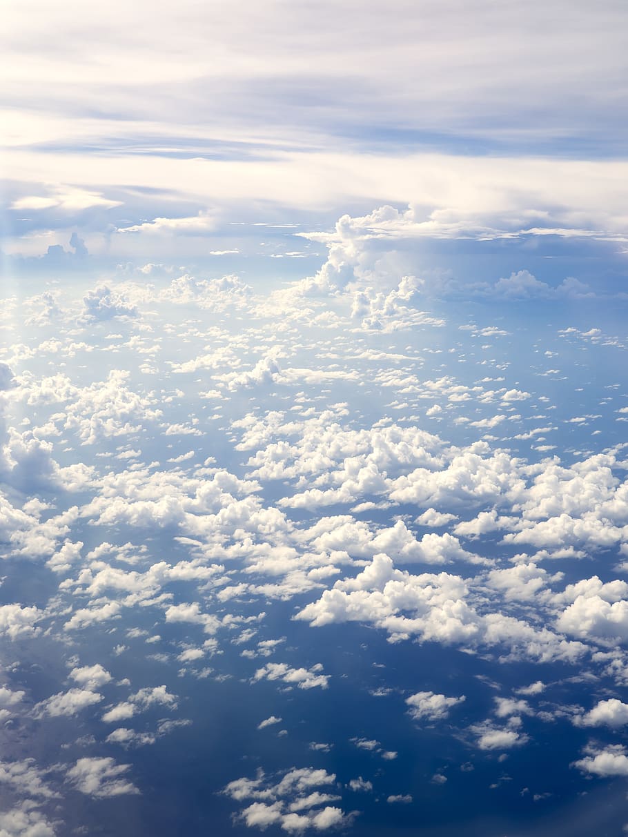 clouds, sky, ocean, airplane view, blue, cloud - sky, beauty in nature HD wallpaper