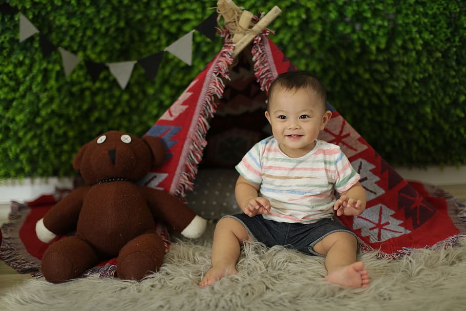 baby, cute, teddy bear, child, childhood, full length, real people HD wallpaper
