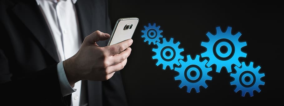 smartphone, gears, control, board, industry, architecture, web HD wallpaper