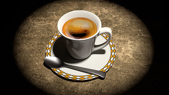 Brown Coffee on White and Brown Ceramic Cup and Saucer With Stainless Steel Spoon HD wallpaper