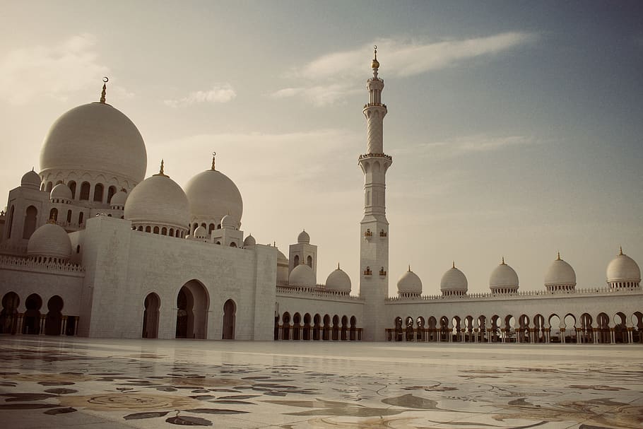dome, building, architecture, mosque, white, arab, uae, arabian, HD wallpaper