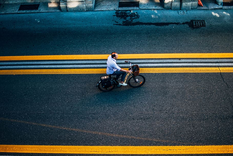 man riding bicycle, person, human, people, transportation, italy HD wallpaper