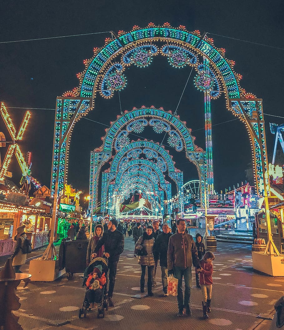 united kingdom, hyde park, winter wonderland, fair, lights, HD wallpaper