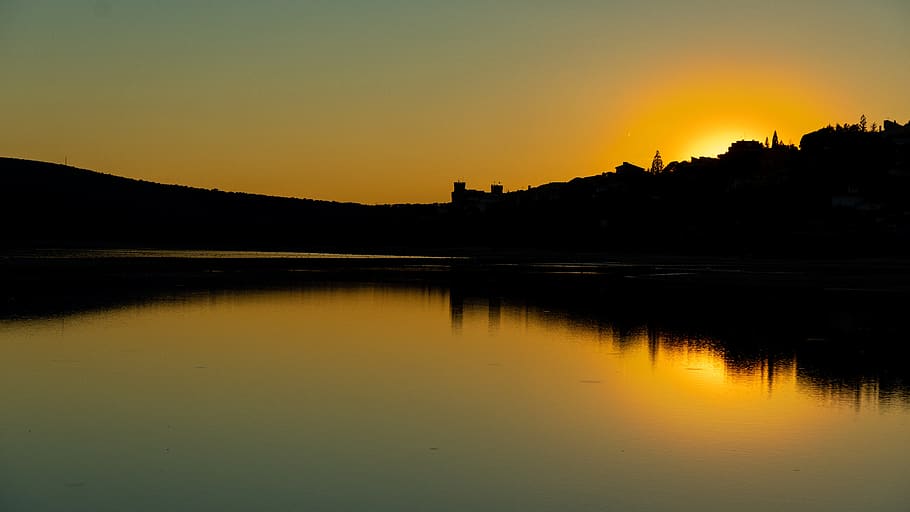 sunset, lake, people, reflection, water, calm, sky, beauty in nature HD wallpaper