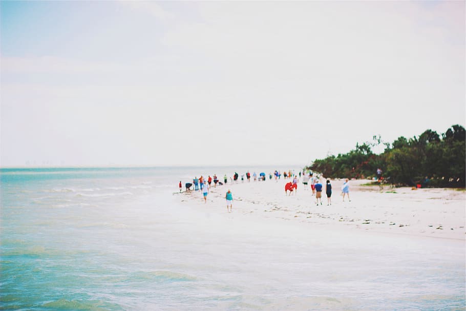 beach, sand, water, shore, ocean, sea, island, people, sky HD wallpaper