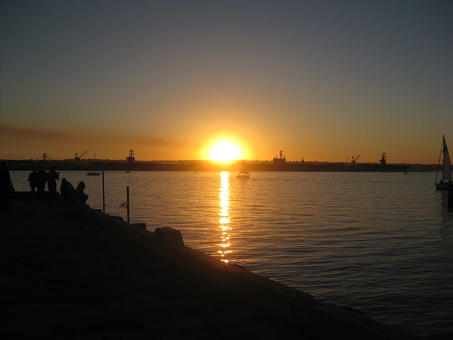 sunset, harbour, harbor, wharf, walking, boardwalk, boats, lake HD wallpaper
