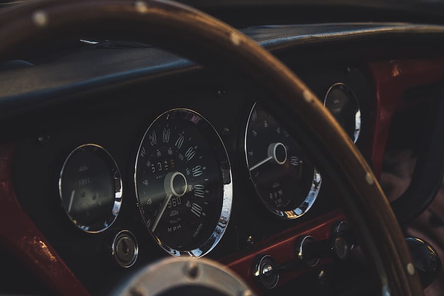 black steering wheel, transportation, automobile, vehicle, gauge, HD wallpaper